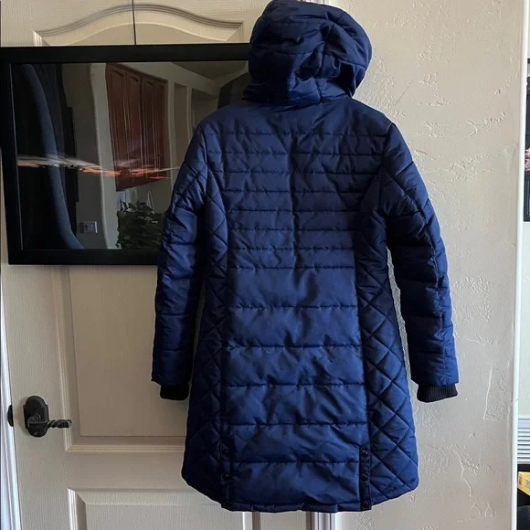 Womens Medium Guess Navy Blue Thick Long Hooded Jacket - Picture 2 of 10